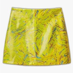 Abstract Print Neon Yellow Mini Skirt